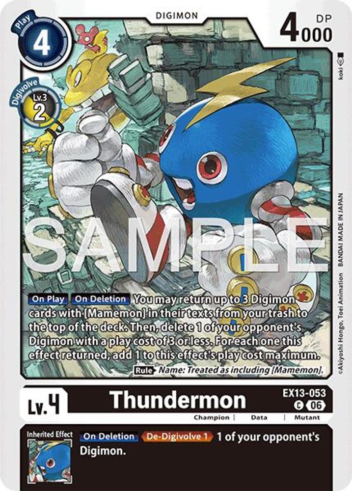 PLAYSET (4) 4x Thundermon (EX13-053) Common - Digimon EX-13 Chivalrous XIII-Cherry Collectables