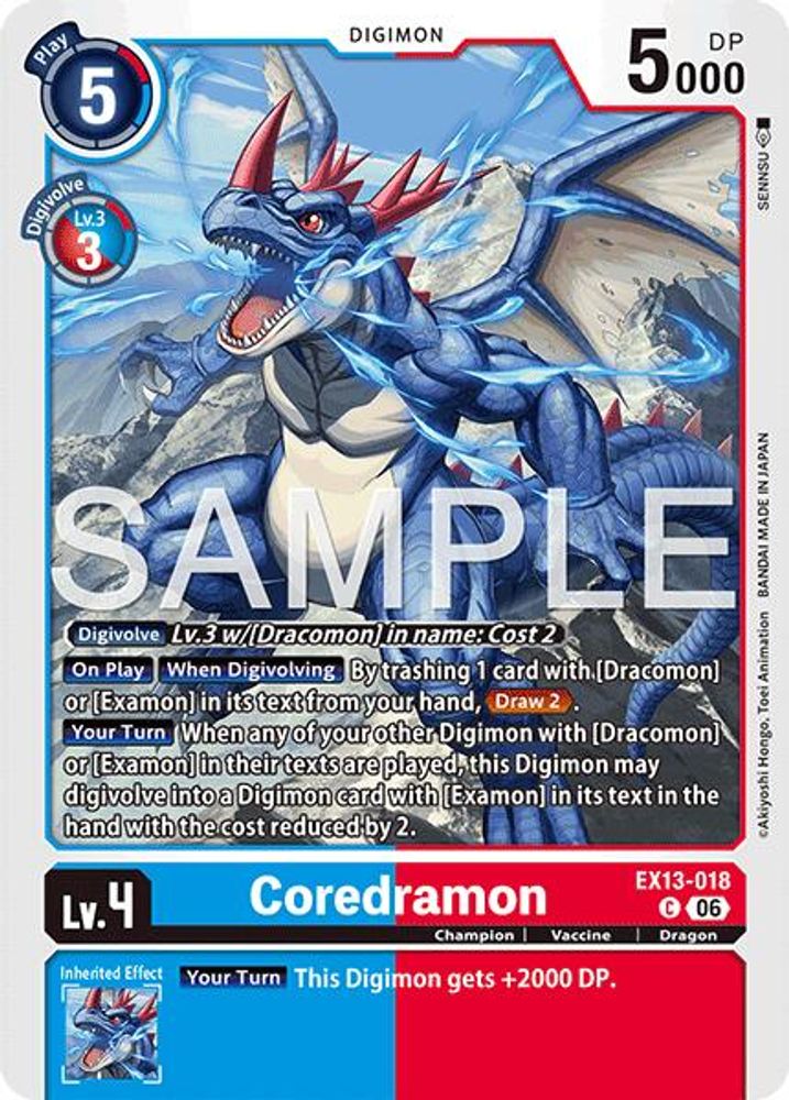 PLAYSET (4) 4x Coredramon ( 018 ) BLUE - EX13-018 (EX13-018) Common - Digimon EX-13 Chivalrous XIII-Cherry Collectables