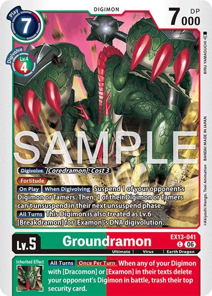 PLAYSET (4) 4x Groundramon (EX13-041) Common - Digimon EX-13 Chivalrous XIII-Cherry Collectables