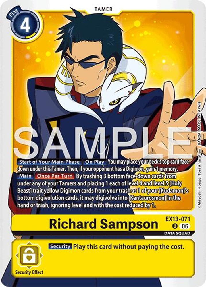 PLAYSET (4) 4x Richard Sampson (EX13-071) Uncommon - Digimon EX-13 Chivalrous XIII-Cherry Collectables