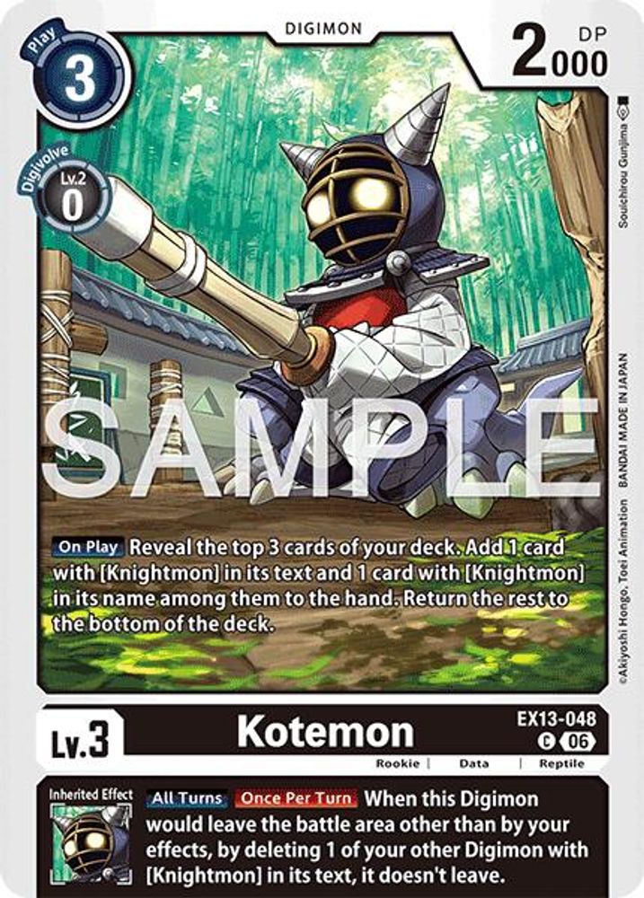 PLAYSET (4) 4x Kotemon (EX13-048) Common - Digimon EX-13 Chivalrous XIII-Cherry Collectables