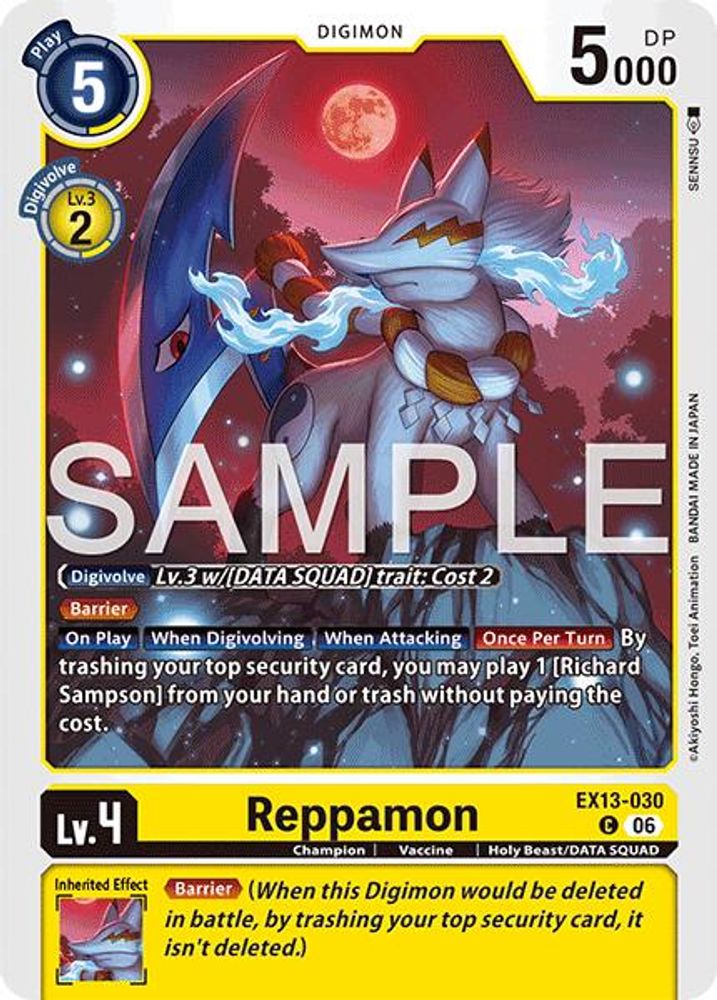 PLAYSET (4) 4x Reppamon (EX13-030) Common - Digimon EX-13 Chivalrous XIII-Cherry Collectables