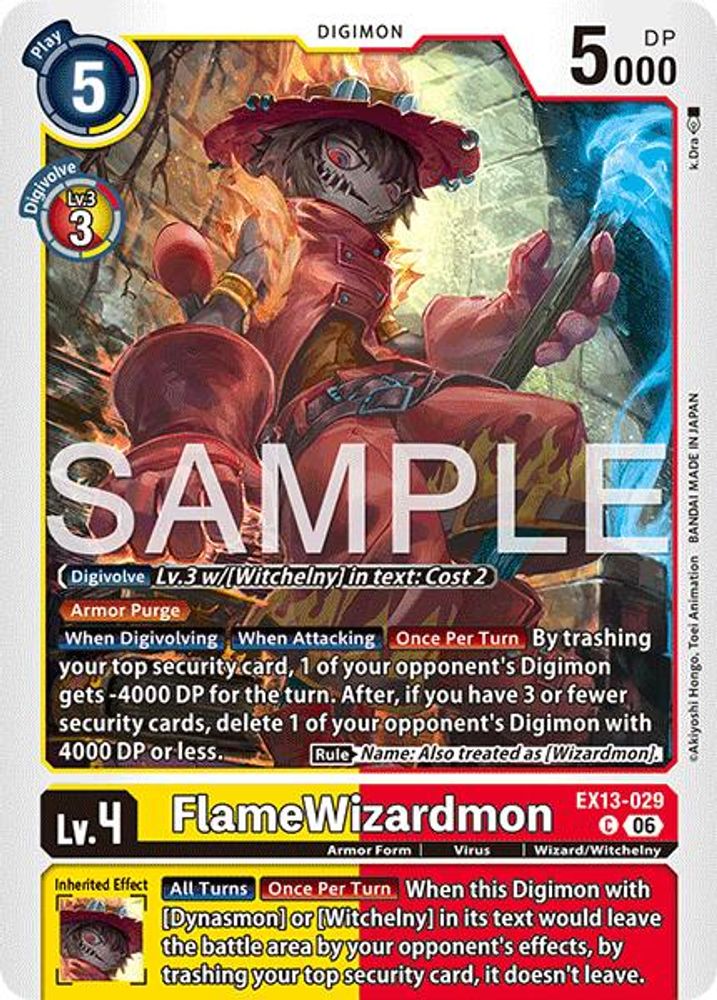 PLAYSET (4) 4x FlameWizardmon (EX13-029) Common - Digimon EX-13 Chivalrous XIII-Cherry Collectables