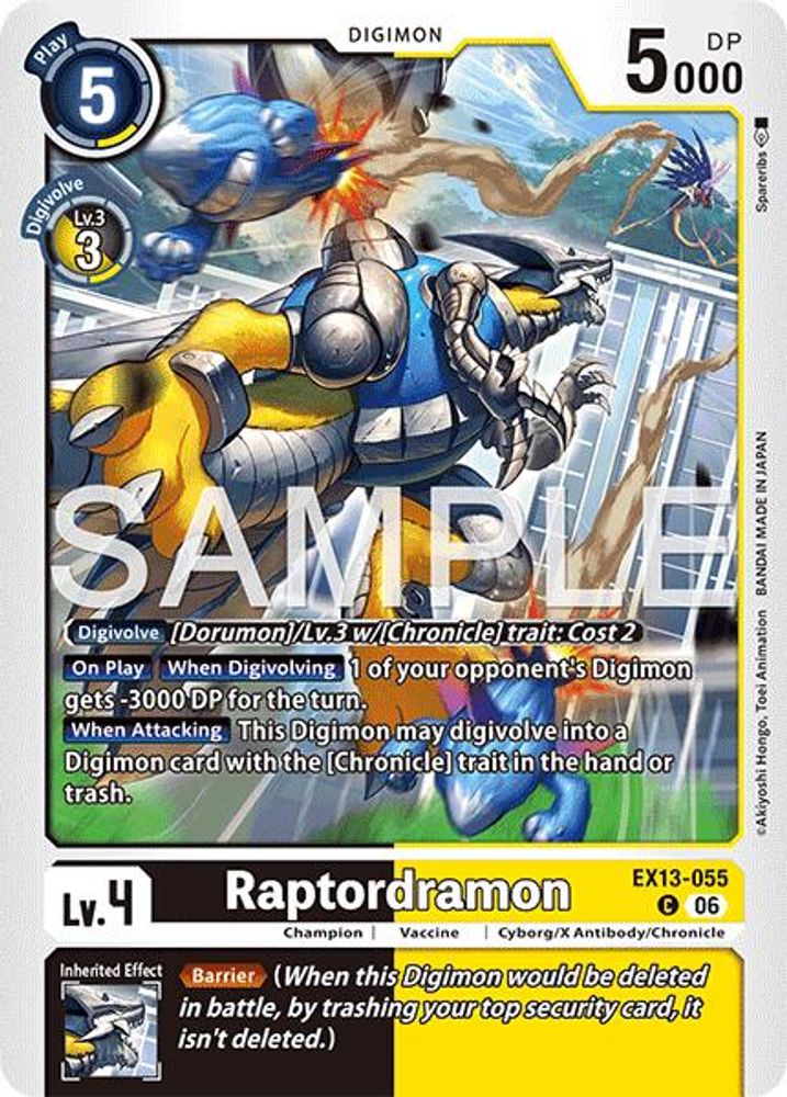PLAYSET (4) 4x Raptordramon (EX13-055) Common - Digimon EX-13 Chivalrous XIII-Cherry Collectables
