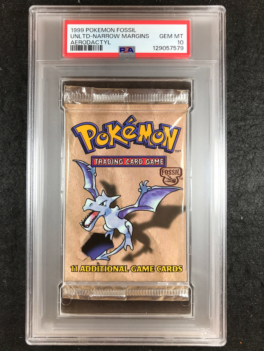 PSA 10 Pokemon 1999 Fossil Booster Pack Unlimited Narrow Margins Aerodactyl 579