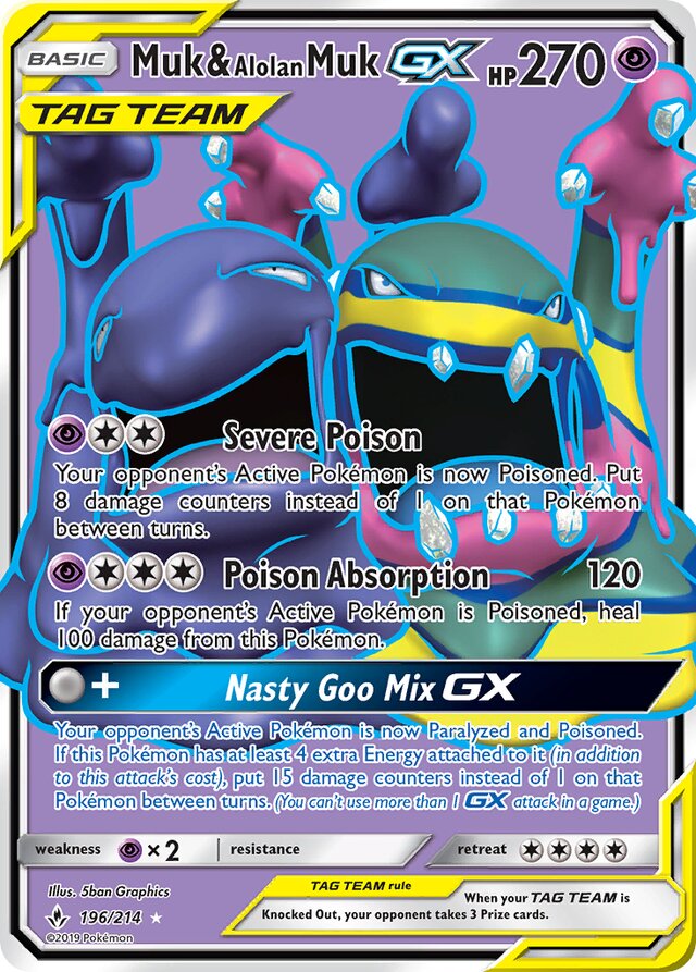 Muk And Alolan Muk GX - 196/214 - Full Art Ultra Rare - Unbroken Bonds