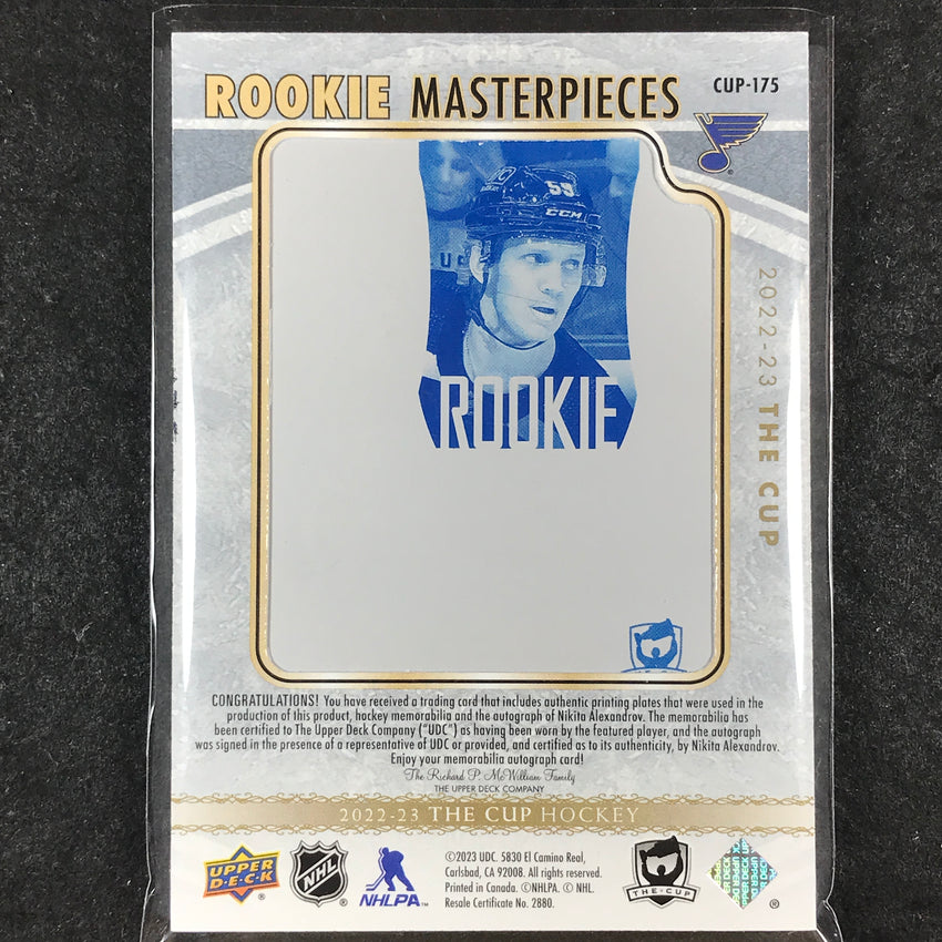 2023-24 The Cup NIKITA ALEXANDROV Update Rookie Printing Plate Patch Auto 1/1