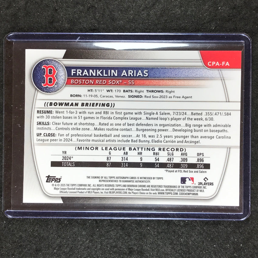 2025 Bowman Baseball FRANKLIN ARIAS Chrome Prospect 1st Bowman Auto Orange 18/25