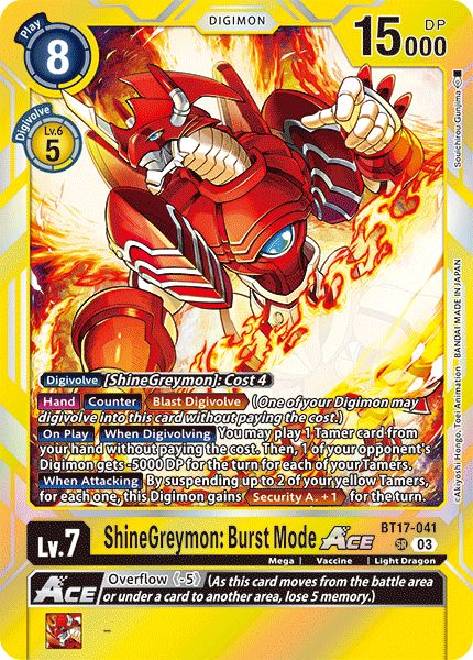 ShineGreymon: Burst Mode ACE BT17-041 - Super Rare BT17 Secret Crisis