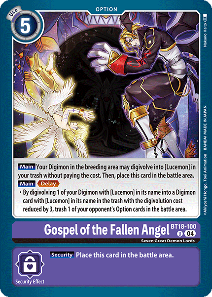 Gospel of the Fallen Angel BT18-100 - Uncommon BT18-19 Special Booster VER 2.0