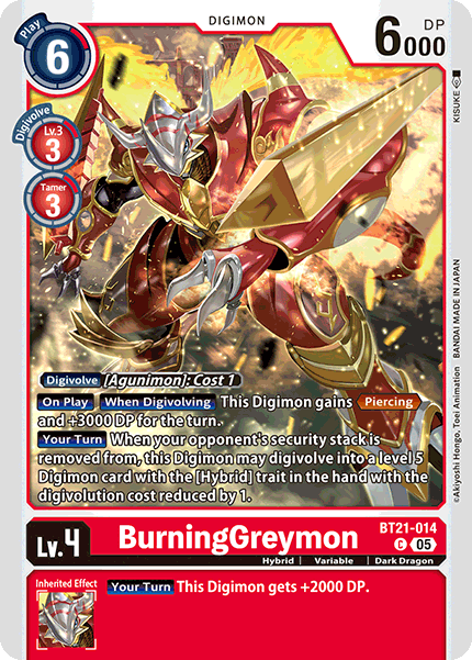 PLAYSET (4) 4x BurningGreymon BT21-014 - Common BT21 World Convergence