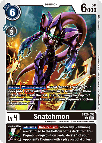 PLAYSET (4) 4x Snatchmon BT21-058 - Common BT21 World Convergence