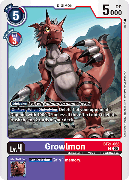 PLAYSET (4) 4x Growlmon BT21-068 - Common BT21 World Convergence