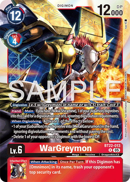 WarGreymon (BT22-013) - Rare BT22 Cyber Eden
