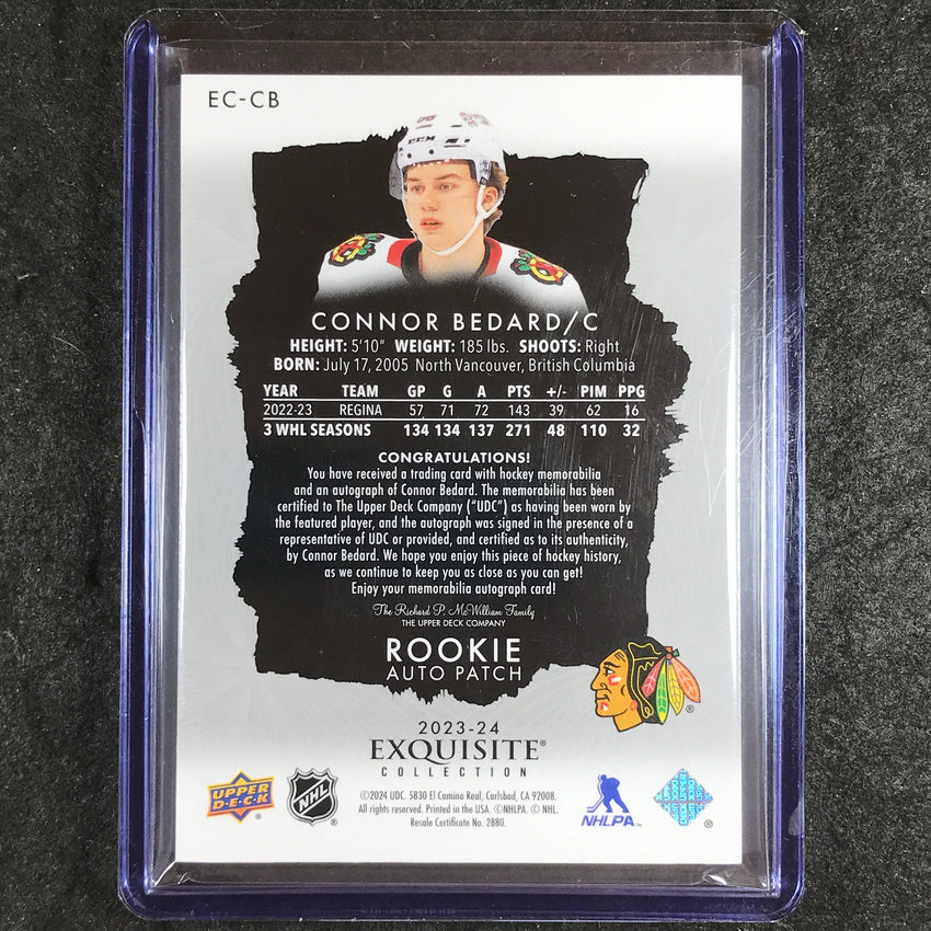 2023-24 The Cup Hockey CONNOR BEDARD Exquisite Rookie Patch Auto 13/98