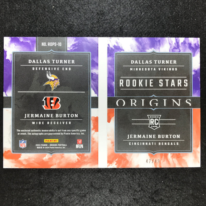 2024 Origins Football TURNER BURTON Rookie Stars Dual Patch Auto Booklet 47/49