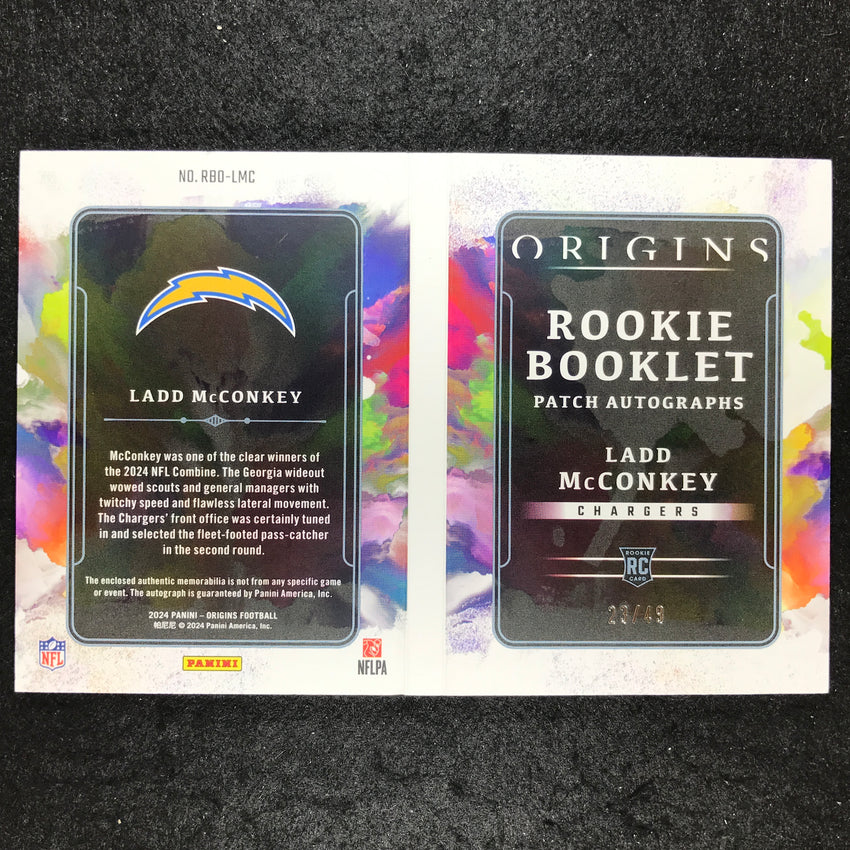 2024 Origins Football LADD MCCONKEY Rookie Booklet Patch Auto 23/49
