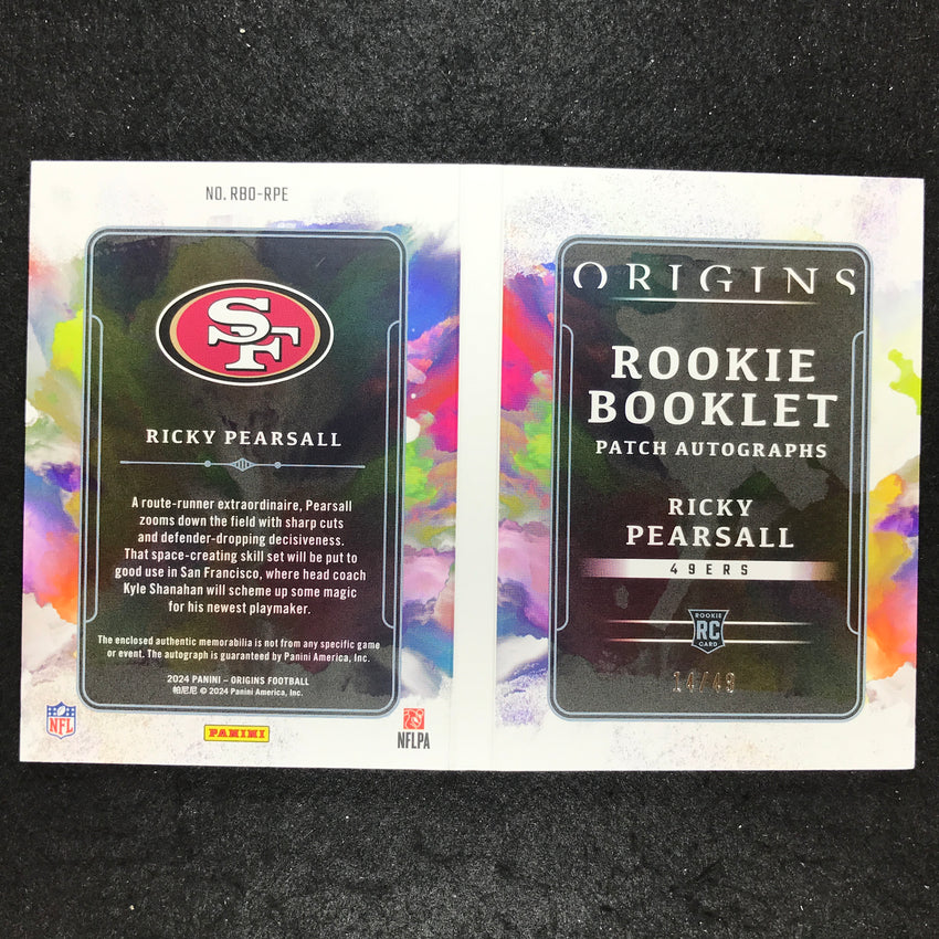 2024 Origins Football RICKY PEARSALL Rookie Booklet Patch Auto 14/49