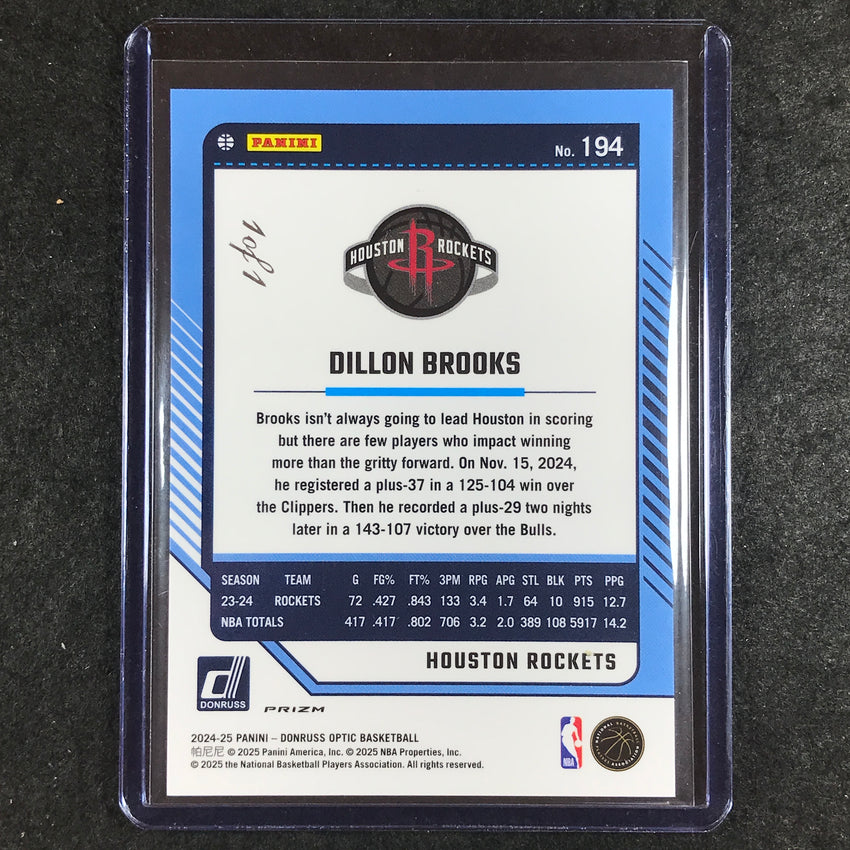 2024-25 Donruss Optic DILLON BROOKS Base Gold Vinyl 1/1 #194