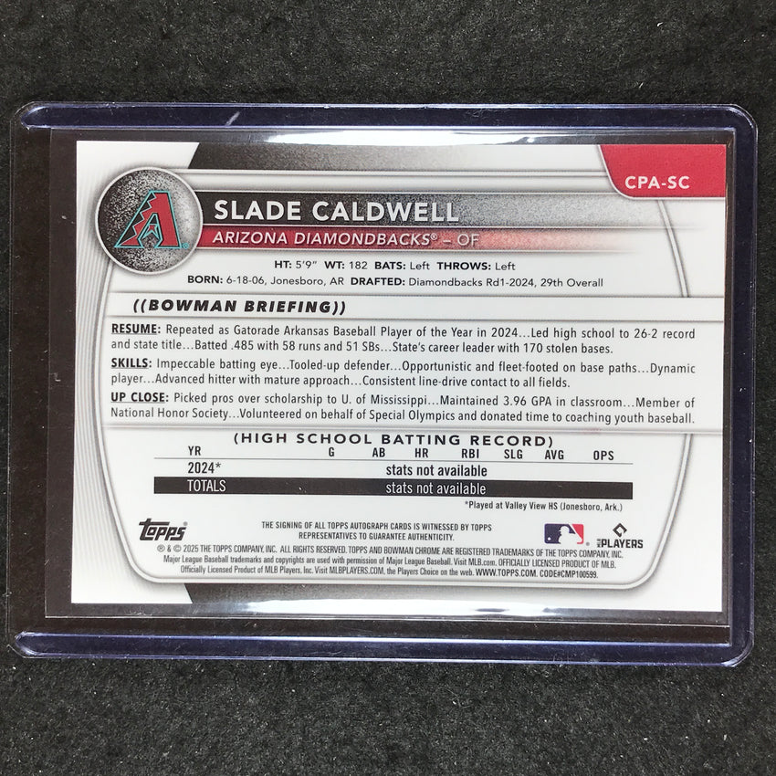 2025 Bowman Baseball SLADE CALDWELL Chrome Prospect 1st Bowman Auto Orange 8/25