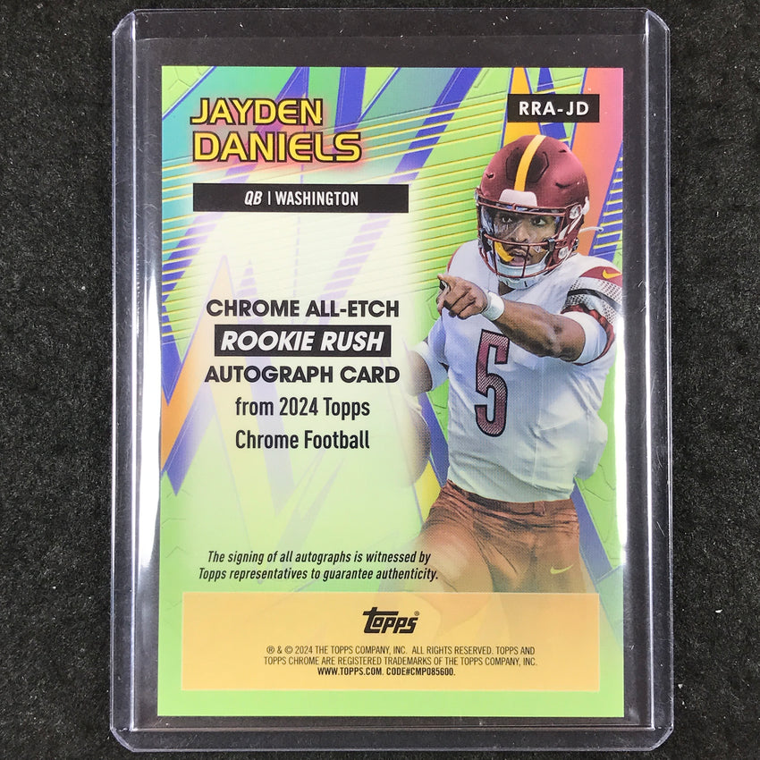 2024 Topps Chrome Football JAYDEN DANIELS All-Etch Rookie Rush Auto Aqua 83/199