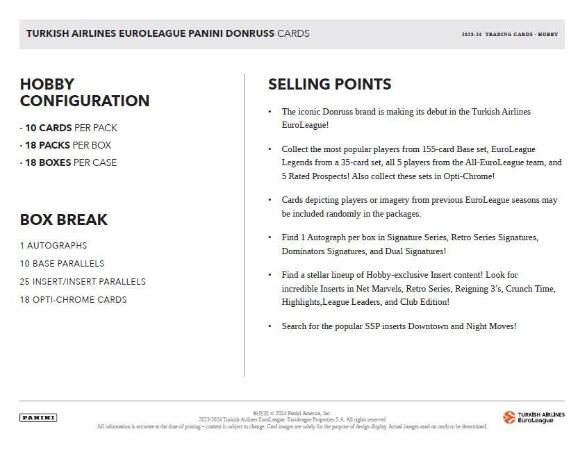 23-24 Donruss EuroLeague Hobby 2-Box Break #21515 - Random Team - Jul 01 (5pm)
