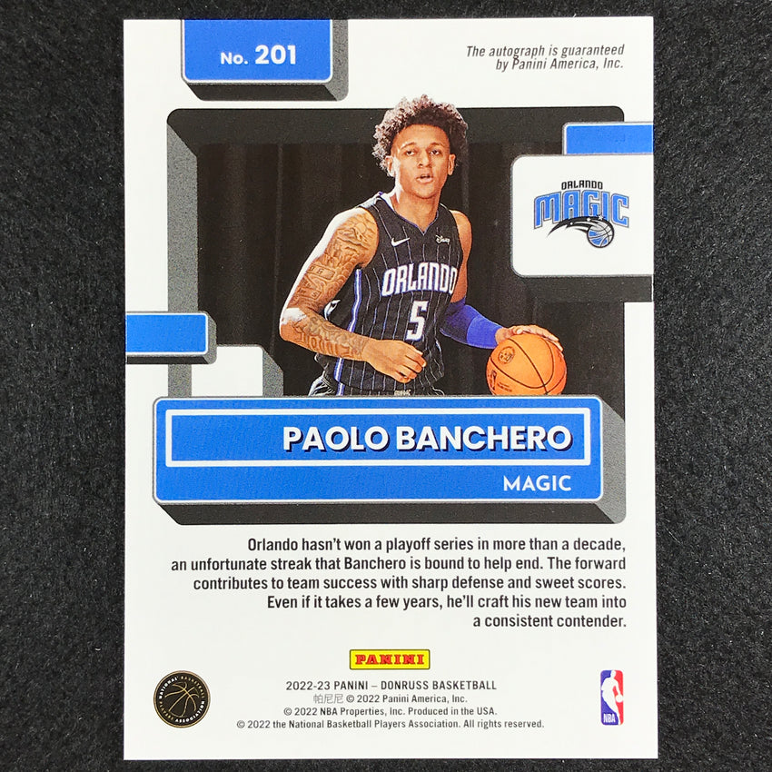 2022-23 Donruss Paolo Banchero Rated Rookie Signatures Auto Base No 201