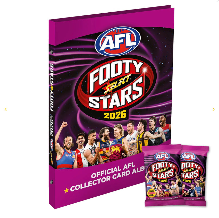 2026 Select AFL Footy Stars Hard Cover Cardboard Album + 2 Packs