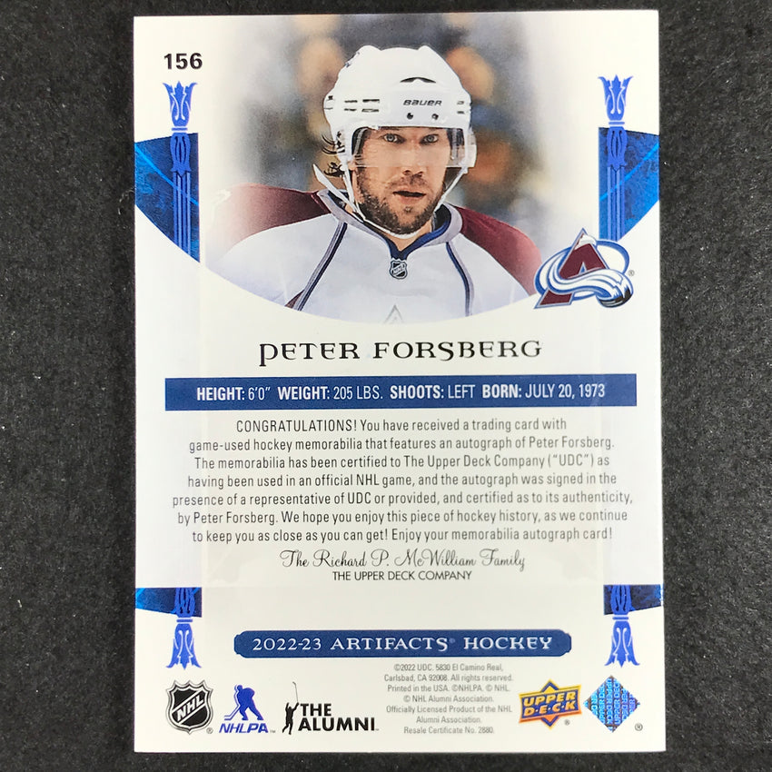 2022-23 Artifacts Nhl Peter Forsberg Autograph Material Patch Auto Orange 2/5