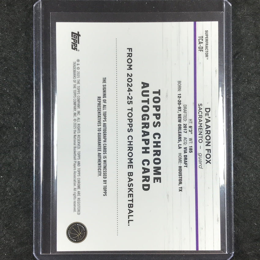 2024-25 Topps Chrome Basketball DE'AARON FOX Topps Chrome Auto Superfractor 1/1