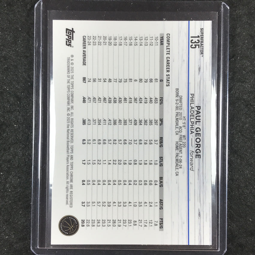 2024-25 Topps Chrome Basketball PAUL GEORGE Base Superfractor 1/1 #135