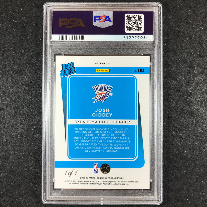 2021-22 Donruss Optic JOSH GIDDEY Rated Rookie Fast Break Black 1/1 #152 PSA 9