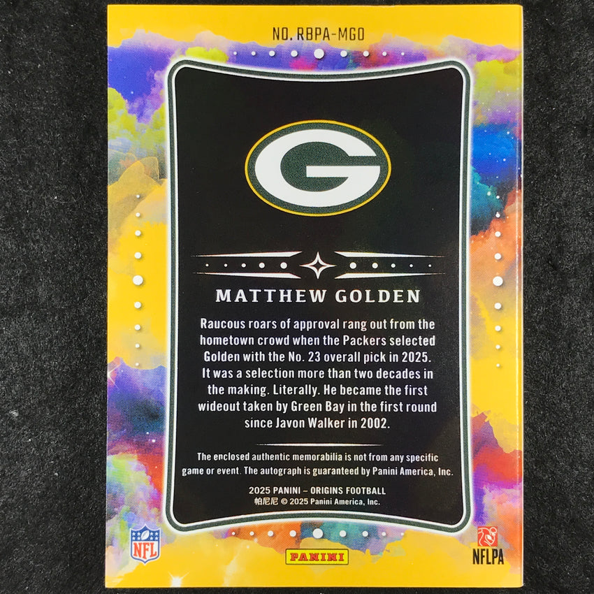 2025 Origins Football MATTHEW GOLDEN Rookie Booklet Patch Auto Gold 18/25