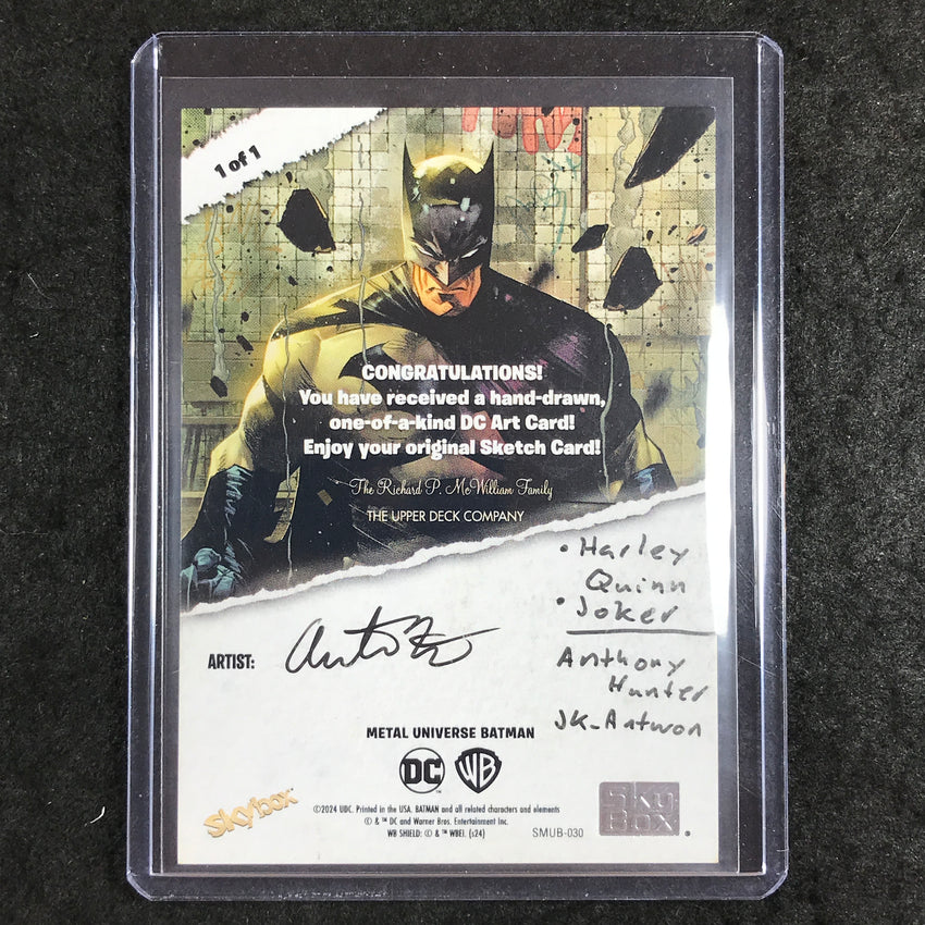2025 Metal Universe Batman HARLEY QUINN & JOKER Artist Sketch 1/1 ANTHONY HUNTER