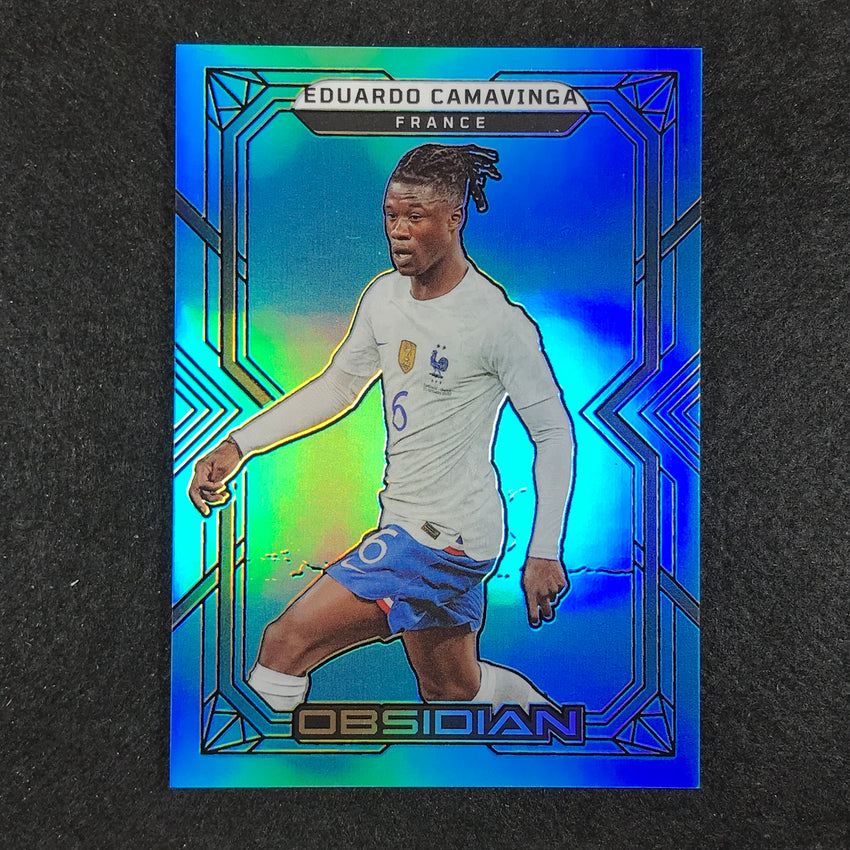 2022-23 Obsidian Eduardo Camavinga Base Electric Etch Neon Blue Flood 11/12