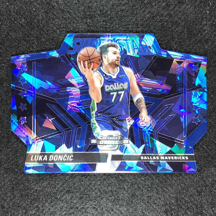 2022-23 Contenders Optic Luka Doncic Superstar Die-cut Blue Cracked Ice 7/75