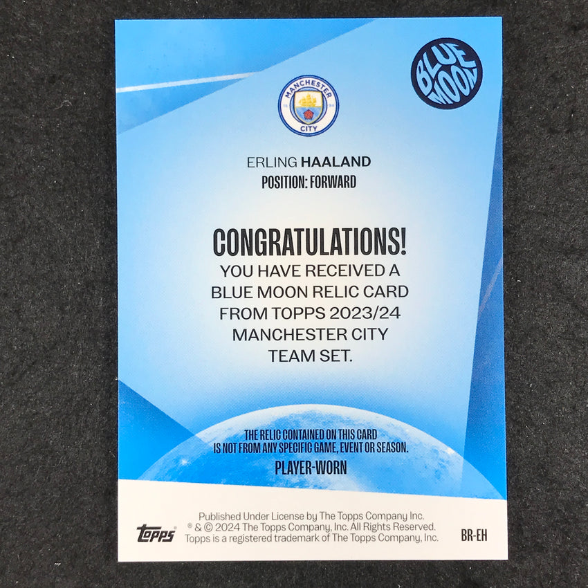 2023-24 Topps Manchester City ERLING HAALAND Blue Moon Jersey Relic Blue 61/150