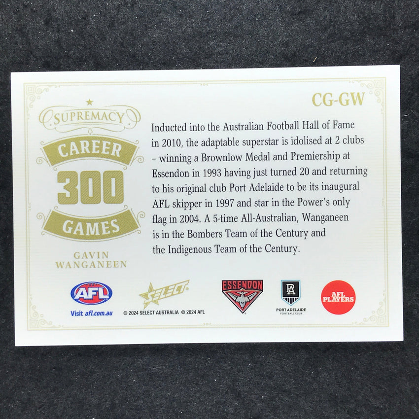 2024 Select AFL Supremacy GAVIN WANGANEEN Career Games 40/55 #GW