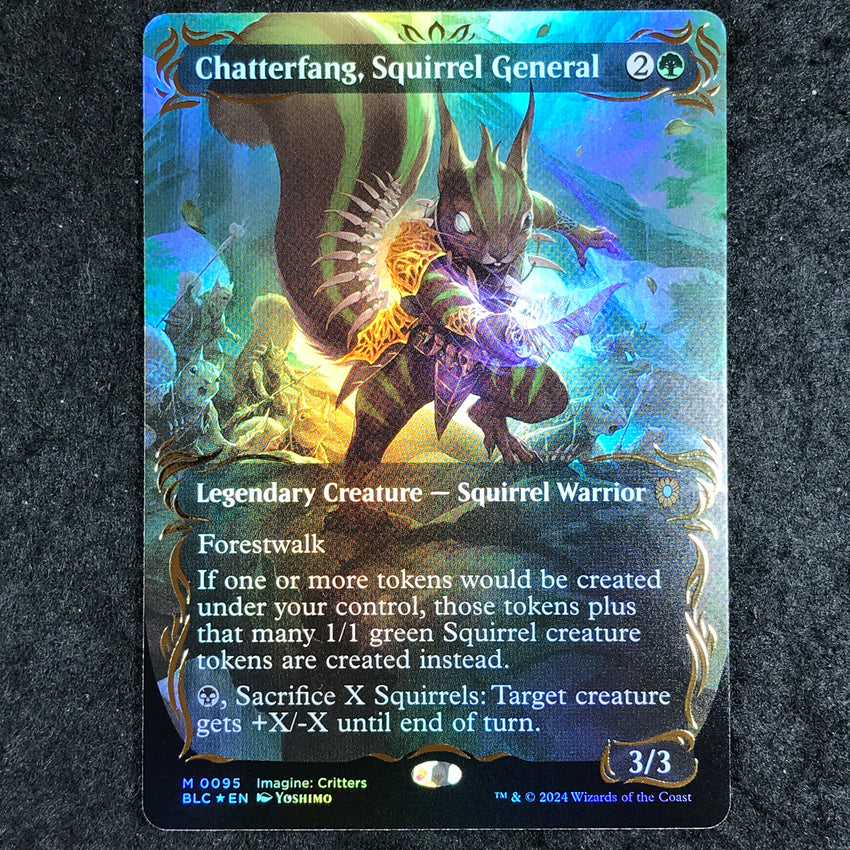 BORDERLESS RAISED FOIL Chatterfang, Squirrel General - #95 - Mythic Bloomburrow Commander