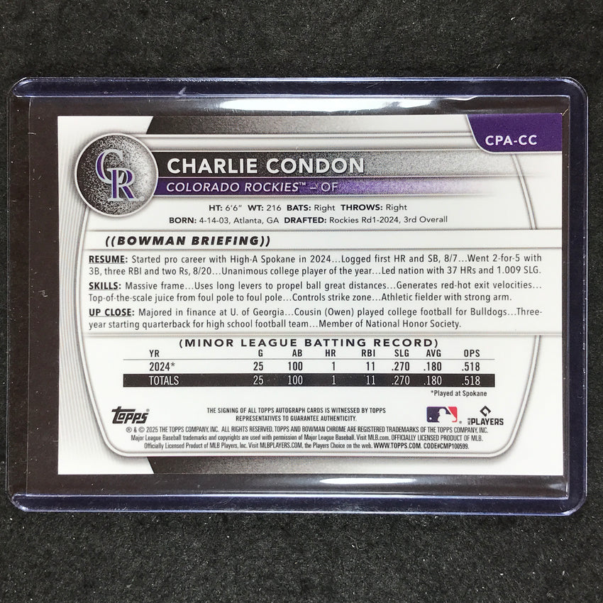 2025 Bowman Baseball CHARLIE CONDON Chrome Prospect 1st Bowman Auto 54/299