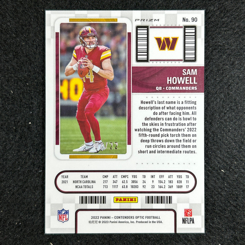 2022 Contenders Optic Sam Howell Rookie Ticket Cracked Ice 7/22