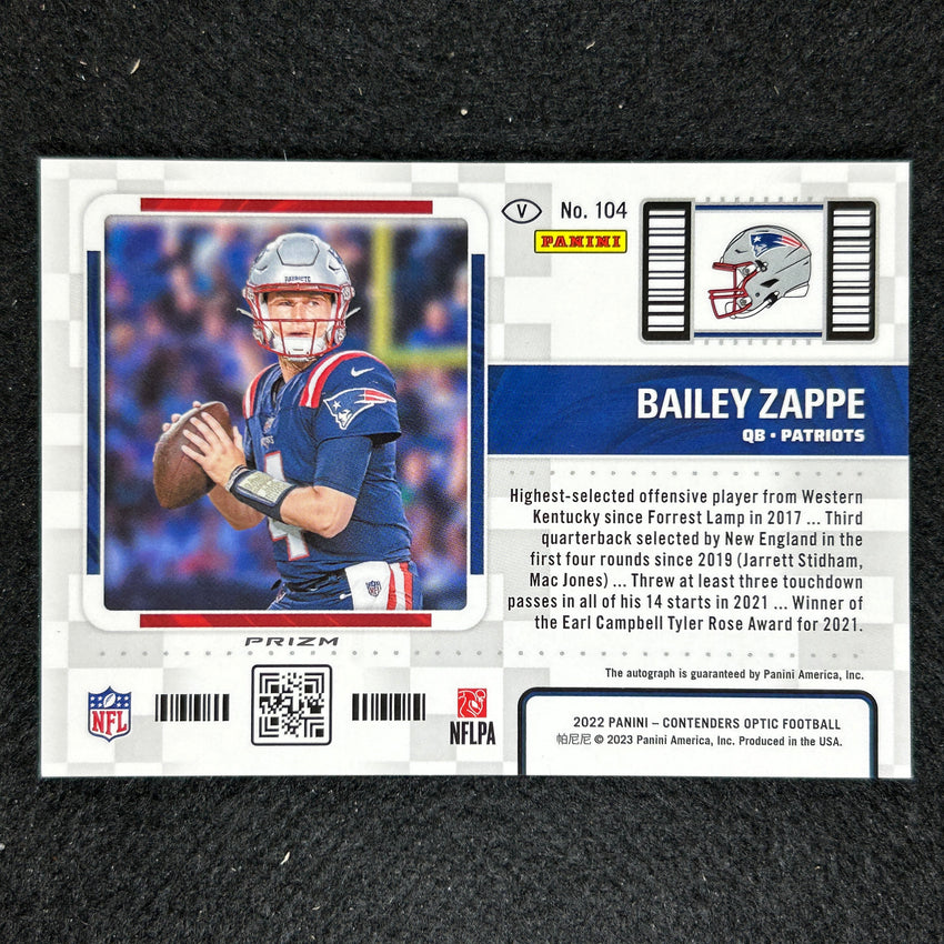 2022 Contenders Optic BAILEY ZAPPE Rookie Ticket RPS Variation Auto Silver #104