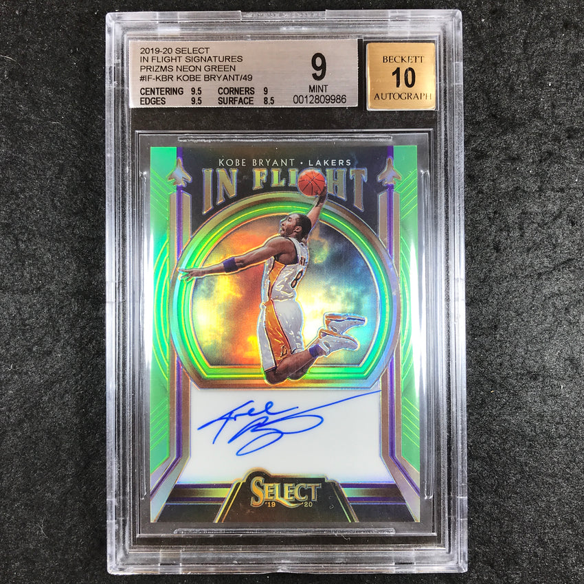 2019-20 Select Kobe Bryant In Flight Signatures Auto Neon Green 23/49 Bgs 9/10