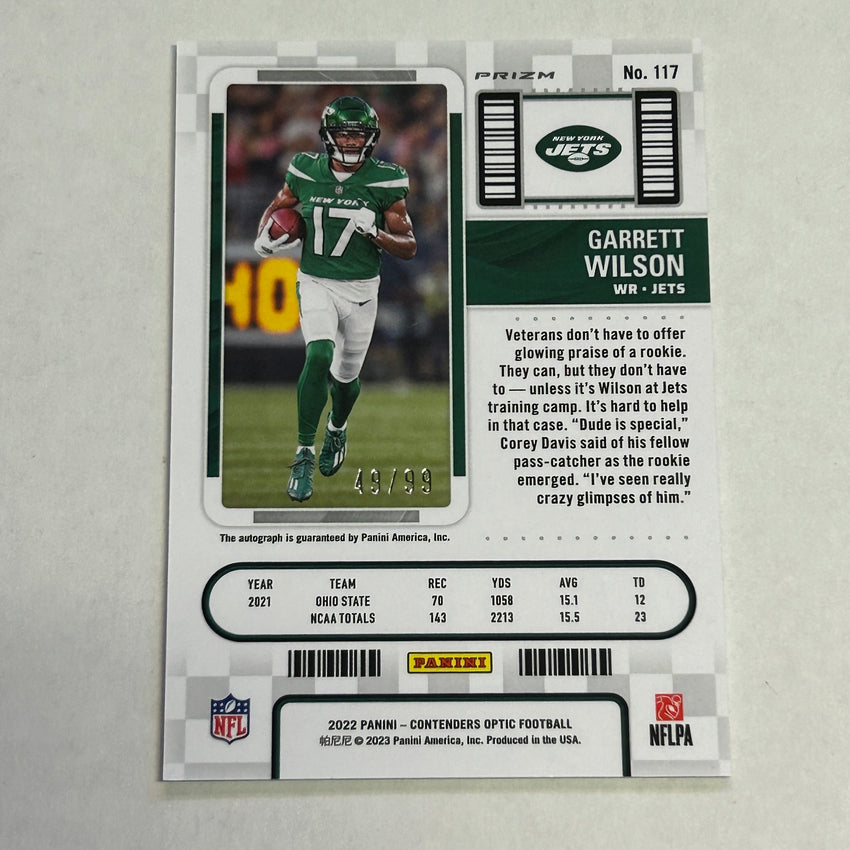 2022 Contenders Optic Garrett Wilson Rookie Ticket Rps Auto Teal 49/99