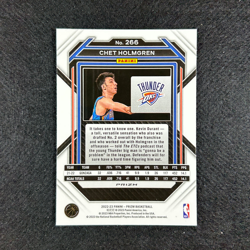2022-23 Prizm Chet Holmgren Rookie Silver Prizm No 266 A