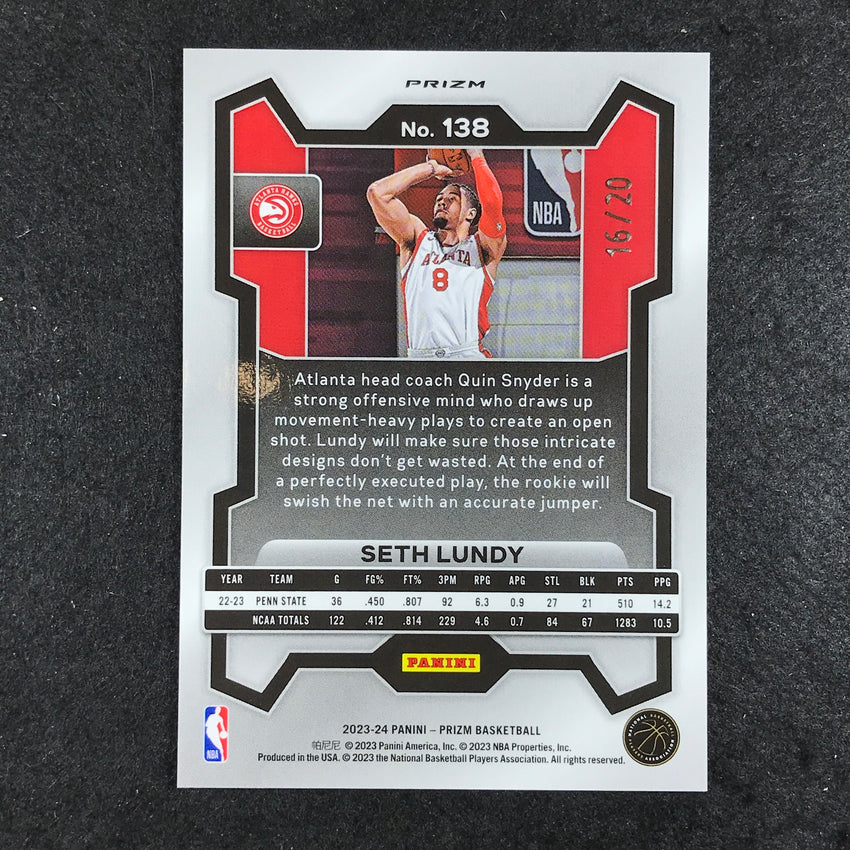 2023-24 Prizm Seth Lundy Rookie Choice Cherry Blossom 16/20 #138