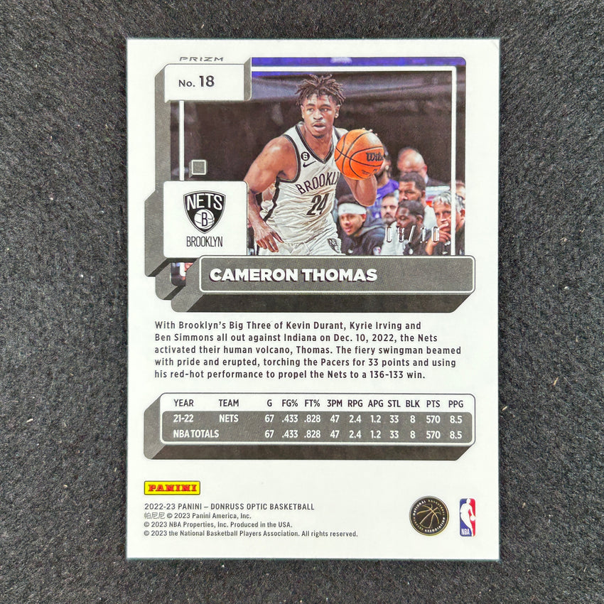 2022-23 Donruss Optic Cameron Thomas Gold Prizm 8/10