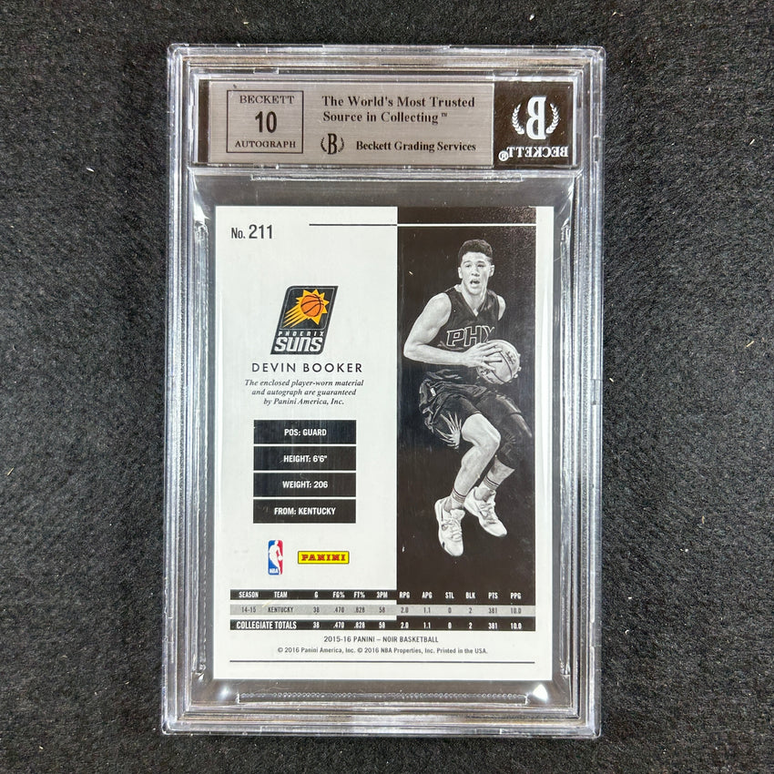 2015-16 Noir Devin Booker Rookie Patch Auto Black And White 34/99 BGS 9/10