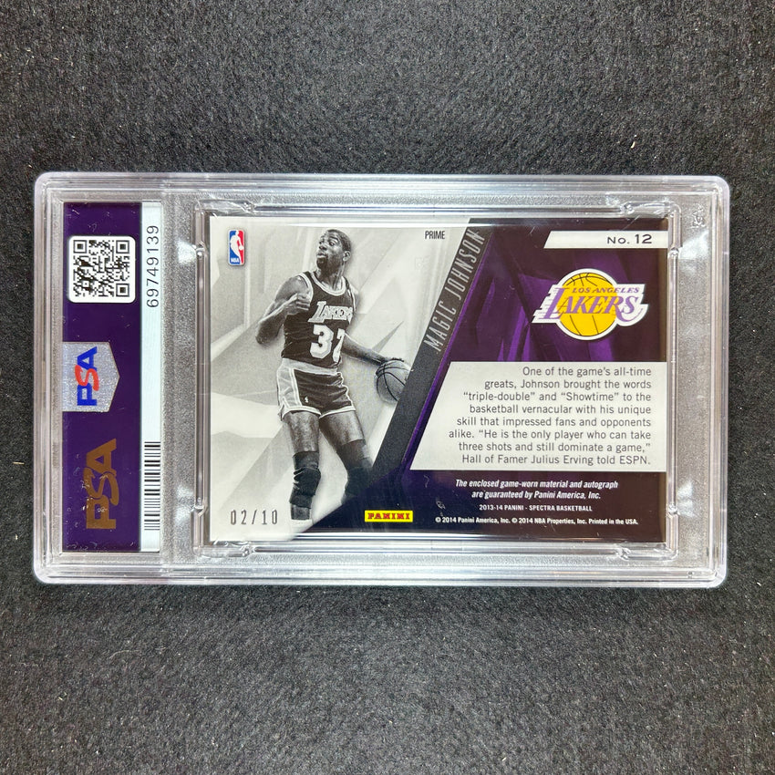 2013-14 Spectra Magic Johnson Indelible Ink Jersey Patch Auto Gold 2/10 Psa 8
