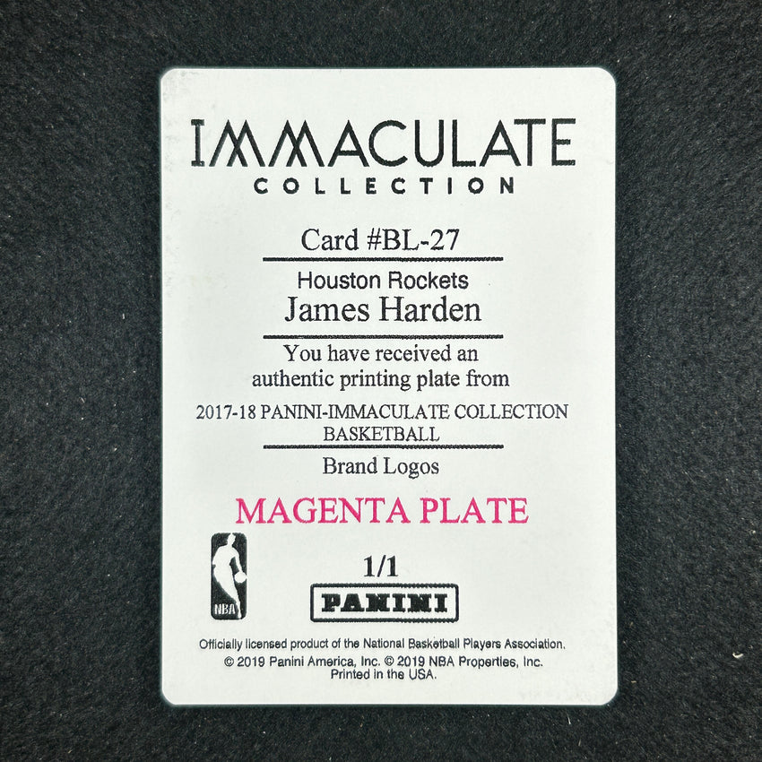 2017-18 Immaculate James Harden Brand Logos Printing Plate 1/1 Magenta